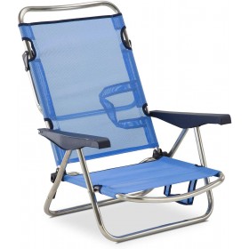 Silla Playa Plegable 4 Posiciones Con Asas Azul