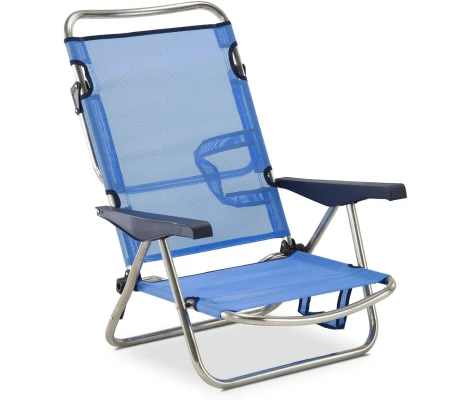 Silla Playa Plegable 4 Posiciones Con Asas Azul