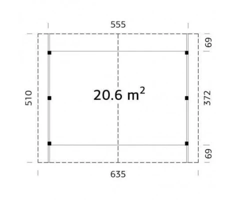 Palmako Carport Garaje De Madera Robert 20.6 m2 555 x 372 cm + Postes De 12 x 12 En Madera Laminada cp5637