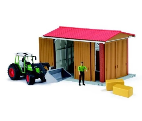 Bruder Nave De Granja Con Figura y Tractor Fendt 209 Con Pala