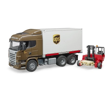 Bruder Camión Scania Serie R De Logística De UPS Con Carretilla Elevadora