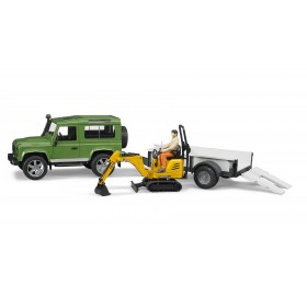 Bruder Land Rover Defender Con Remolque Microexcavadora JCB y Figura