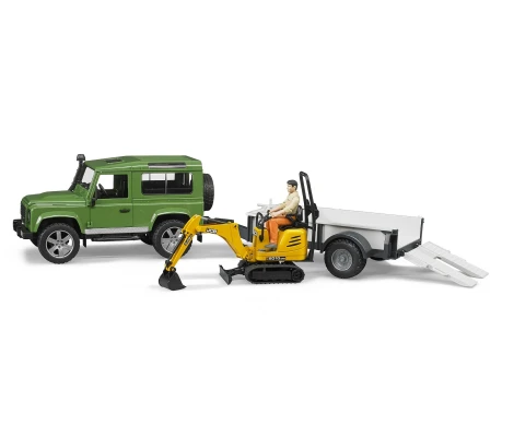 Bruder Land Rover Defender Con Remolque Microexcavadora JCB y Figura
