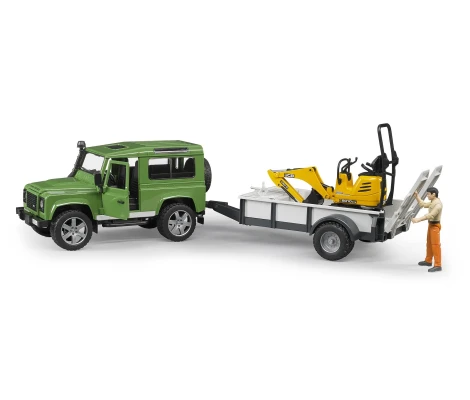 Bruder Land Rover Defender Con Remolque Microexcavadora JCB y Figura