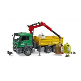 Bruder Camión Grúa MAN TGS Con 3 Contenedores De Residuos