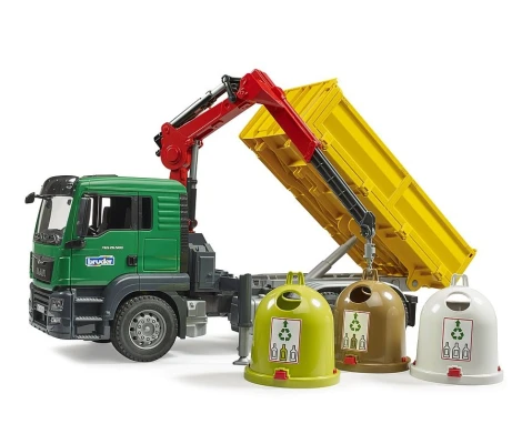 Bruder Camión Grúa MAN TGS Con 3 Contenedores De Residuos