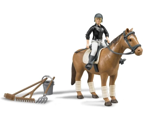 Caballo Con Jinete y Kit  De Limpieza Bruder Bworld