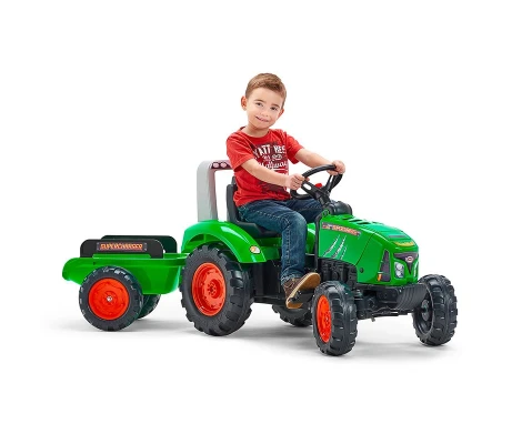 FALK Tractor Verde De Pedales y Remolque Supercharger