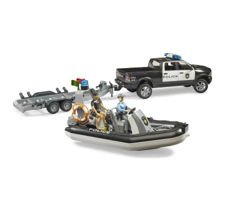 Bruder Pick-up Policial RAM 2500 Con Módulo L + S Remolque Policía y Buceador