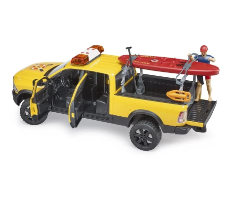 Bruder Camioneta De Rescate RAM 2500 Power Wagon Con Figura Tabla De Paddle Módulo De Luces y Sonido