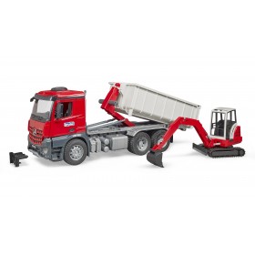 Bruder Camión MB Arocs Con Contenedor y Miniexcavadora