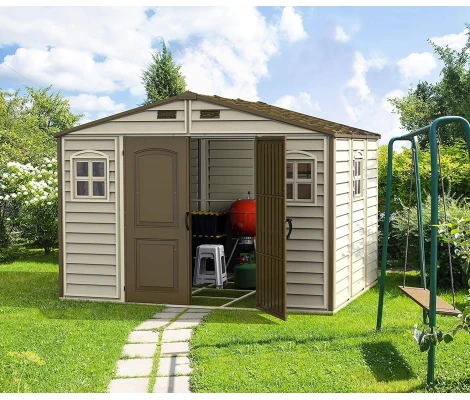 Caseta De Jardín Duramax De PVC WoodSide 10,5x8 Beige y Marrón