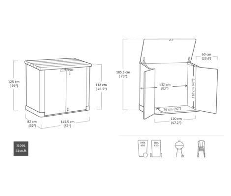 Keter Cobertizo SIO Max 145,5x82x125 cm y 1200 Litros - Marrón
