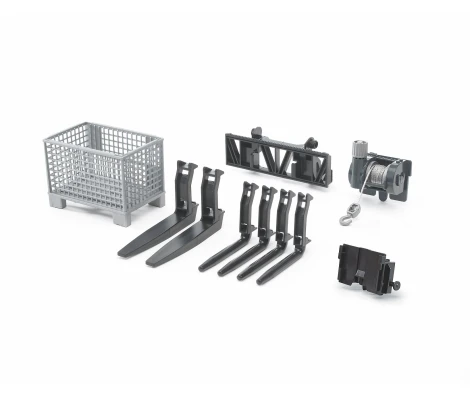 Bruder Accesorios Para Pala Frontal Palé De Rejilla, Torno De Cable y Horquillas De Cargador Frontal