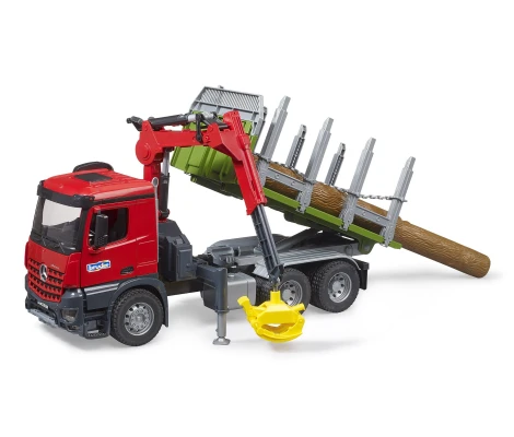 Bruder Camión De Transporte De Madera MB Arocs Con Grúa De Carga, Garra y 3 Troncos
