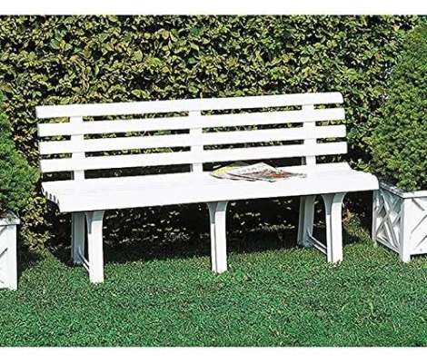 Banco De Jardin Con Respaldo Resina Blanco 145x49 cm