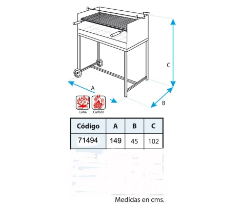 Barbacoa Con Ladrillo Refractario y Parrilla Esmaltada 149X45X102 cm Imex El Zorro
