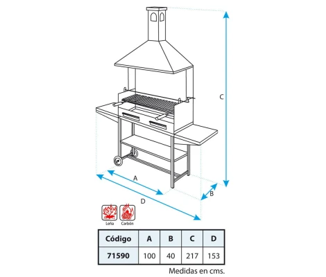 Barbacoa Chimenea Completa Con Bandejas Metálicas 100X40X217 cm Imex El Zorro