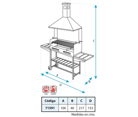 Barbacoa Chimenea Completa Con Bandejas De Madera 100X40X217 cm Imex El Zorro