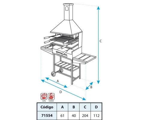 Barbacoa Chimenea Completa Con Bandejas De Madera 61X40X204 cm Imex El Zorro