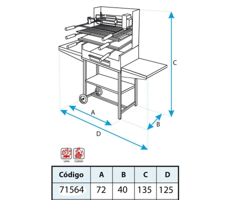 Barbacoa Con Parrilla, Plancha, Kit y Bandeja Chapa 72X40X135 cm Imex El Zorro