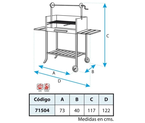 Imex El Zorro Barbacoa Con Ruedas Elevador y Parrilla Cincada 73X40X117 cm