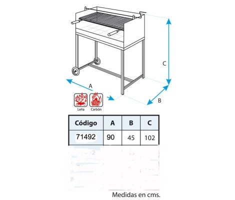 Barbacoa Con Ladrillo Refractario y Parrilla Esmaltada 90X45X102 cm Imex El Zorro