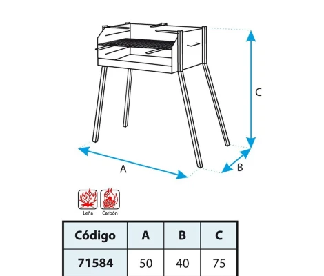 Imex El Zorro Barbacoa Cuadrada Con Soporte Paella 50x40x75cm 71584