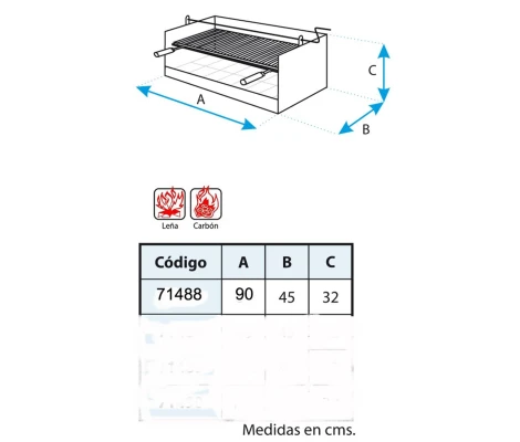Cajón Barbacoa Con Ladrillo Refractario y Parrilla Esmaltada 90X45X32 cm Imex El Zorro