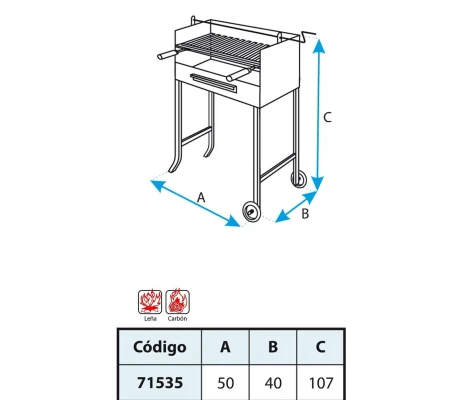 Barbacoa Con Elevador y Parrilla Inox 50X40X107 cm Imex El Zorro