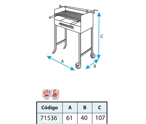 Barbacoa Con Elevador y Parrilla Inox 61X40X107 cm Imex El Zorro