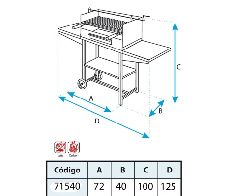Barbacoa Con Elevador Bandejas Metálicas y Parrilla Inox 72X40X100 cm Imex El Zorro