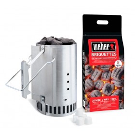 Weber Set Chimenea De Encendido + 2 Kg De Briquetas + 3 Pastillas De Encendido Blancas