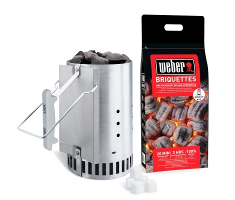 Weber Set Chimenea De Encendido + 2 Kg De Briquetas + 3 Pastillas De Encendido Blancas