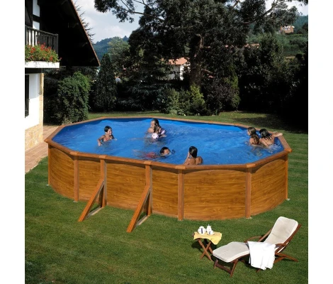 Gre Piscina De Acero Aspecto Madera Pacific Ovalada