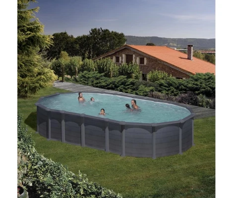Gre Piscina Capri Ovalada De Acero Grafito 730 x 375 x 132 cm